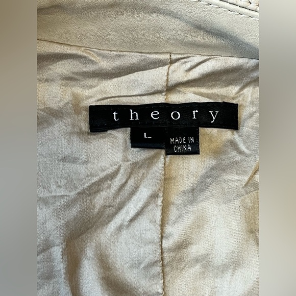 Theory Lamb Leather Moto Jacket light beige/taupe color size Large women’s - Picture 10 of 15